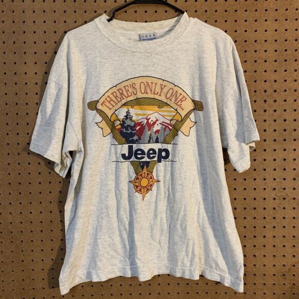 Vintage T-Shirt Tee Short Sleeve Cotton Jeep Large Flawed Grunge